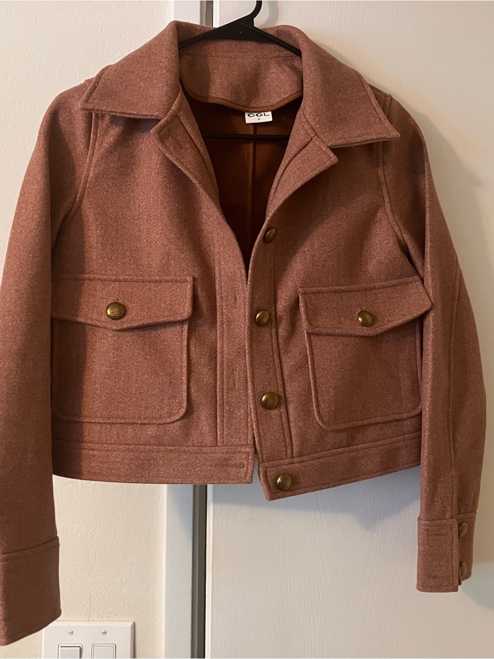 OGL Tan CashSoft Point Collar Cargo Crop Jacket